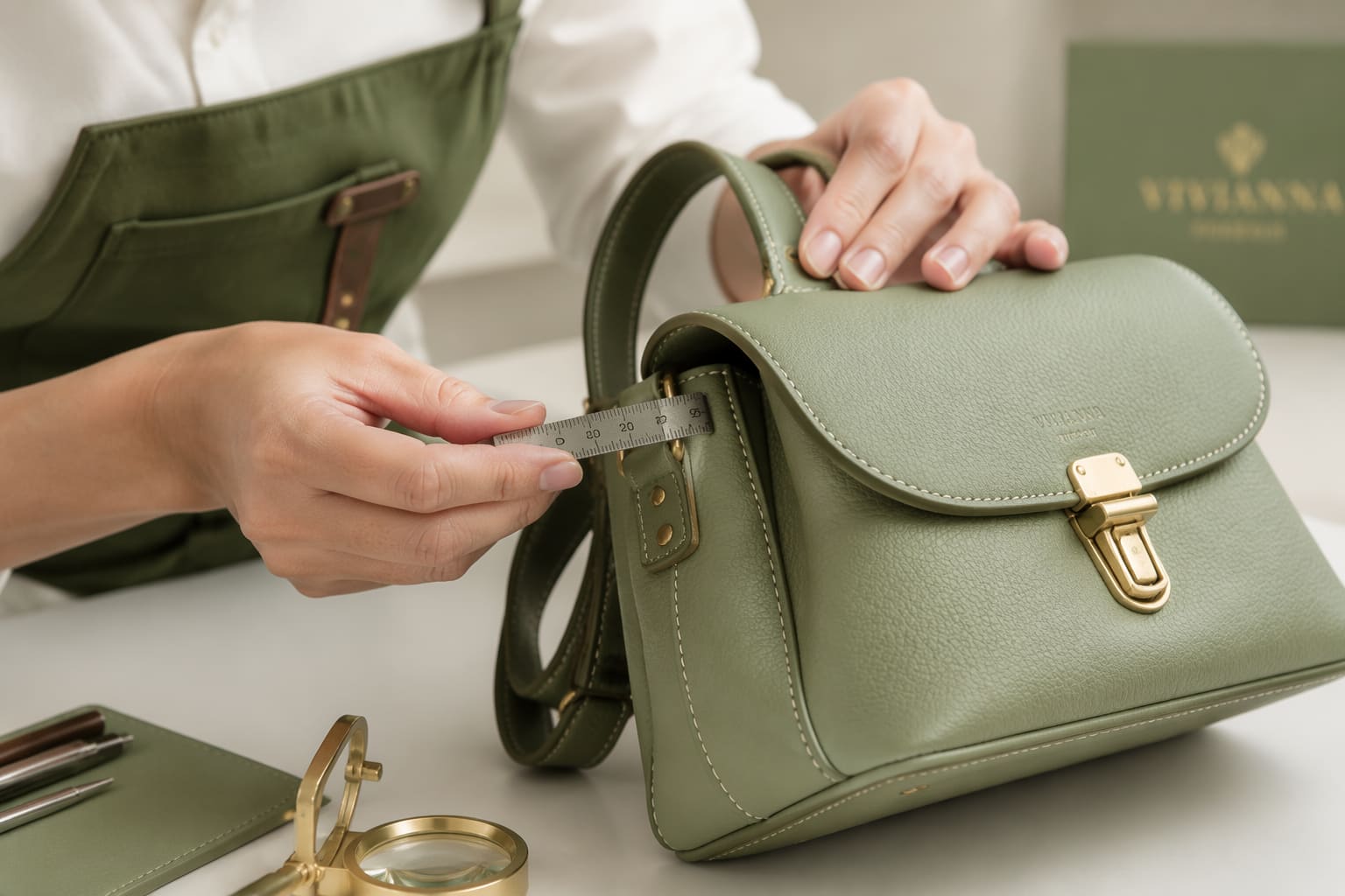 Finished bag being checked against measurement and construction specifications
