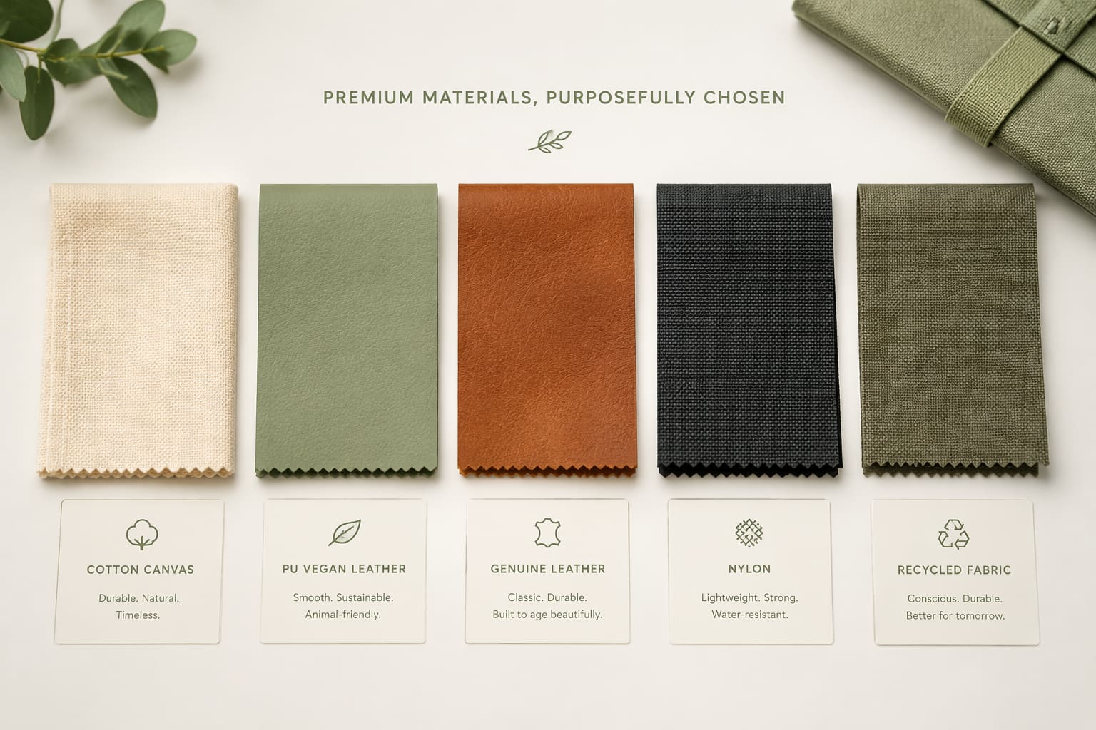 Choosing the Right Bag Material: Canvas, PU, Leather, Nylon & Recycled Fabrics